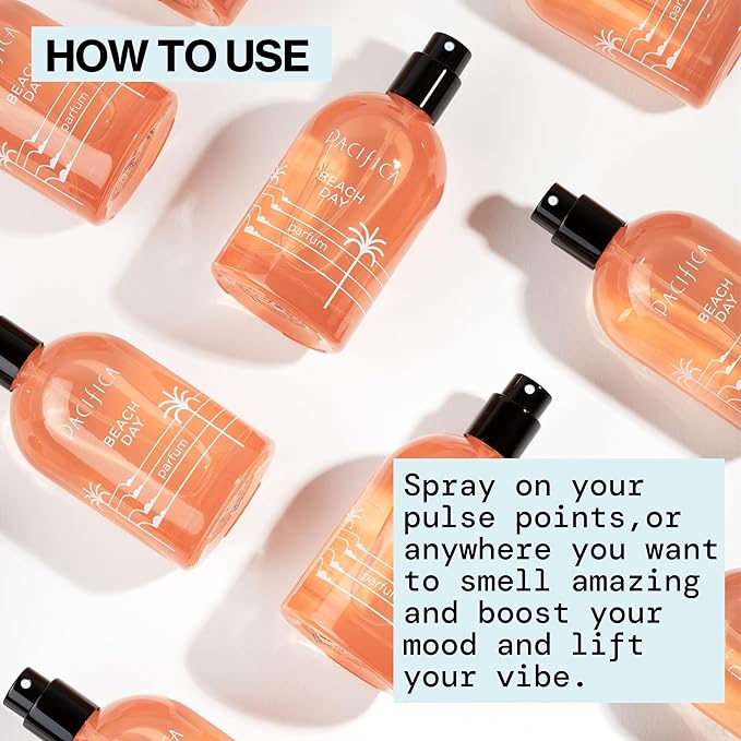 Pacifica Beach Day Spray Perfume, Fragrances, Bliss, Bergamont, Orange Flower, Sandalwood, Amber, Suede Leather, Clean Perfume, Parfum, Eau de Toilette Clean Vegan & Cruelty-Free