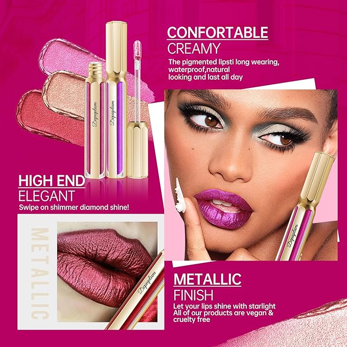 Black Lipsticks for Women Metallic Lipstick Long Lasting Non Stick Cup Lip Gloss, Shimmer Lightweight Hydrating Full Coverage Lip Color, DP120 Boardwalk