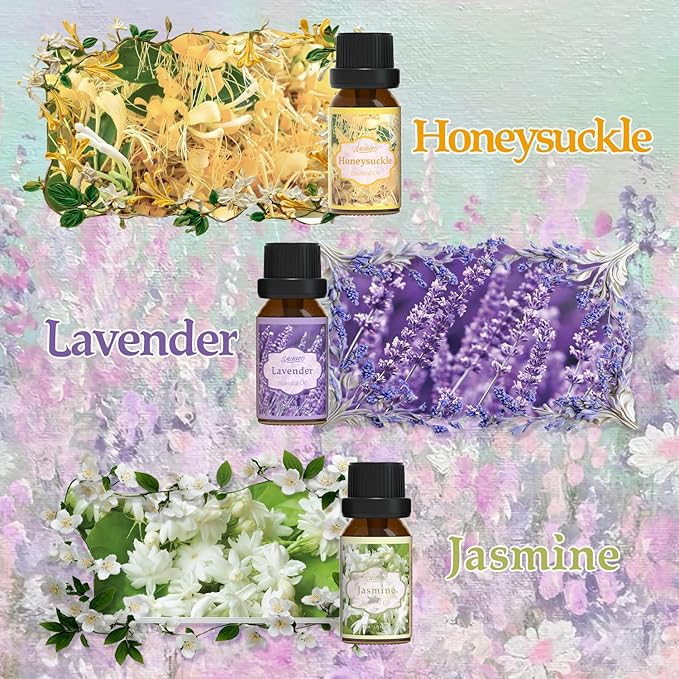 SALUBRITO Floral Fragrance Oils Set, Essential Oils for Diffuser & Candle Making Scents, 6x10ml Aromatherapy Oils Gift Set - Jasmine, Lavender, Rose, Gardenia, Cherry Blossom, Honeysuckle Oil