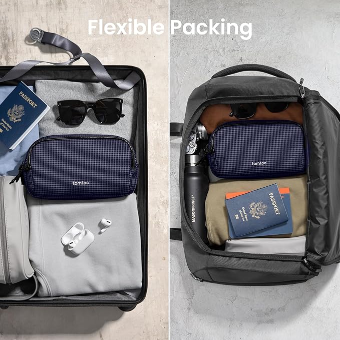 tomtoc Electronic Organizer Travel Case Performance, Water Resistant Dual Compartment Cable Organization Storage Bag for Charger, Cord, Phone, Hard Drive, Power Bank, Accessories Travel Essentials