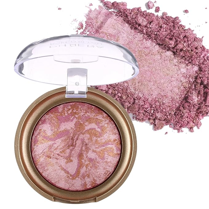 Baked Blush, Marbleized Blush for Cheeks, Shimmery Satin Finish Powder Blushes Palette, Buildable Color Natural Face Makeup Powder