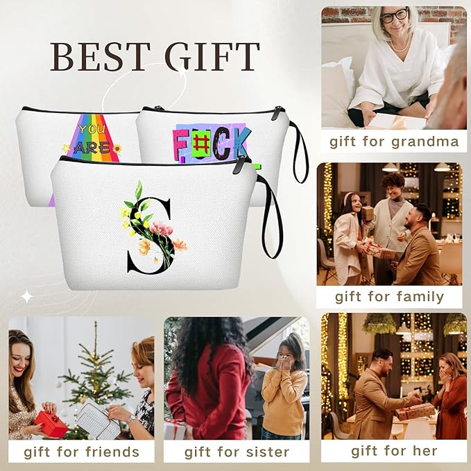 SEAMOON Birthday Bridal Shower Unique Initial Gifts for Women Mom Sister Daughter Friend Bff Personalized Travel Makeup Cosmetic Bag with Mirror Valentines Mothers Day Christmas Graduation S