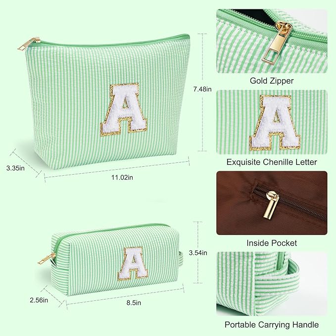 YOOLIFE Initial Makeup Bag C - Personalized Gift for Girls, Teens, Women - Birthday Idea for Ages 7-16