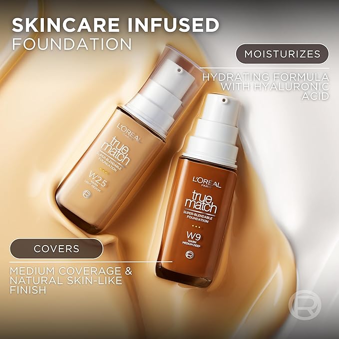 L'Oreal Paris True Match Super-Blendable Foundation, Medium Coverage Liquid Foundation Makeup, C9, Deep, 1 Fl Oz
