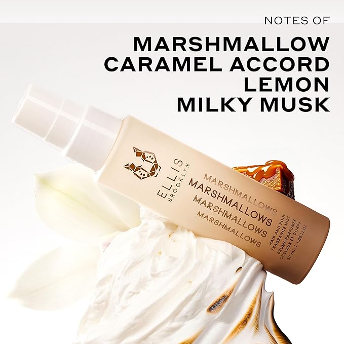 Ellis Brooklyn MARSHMALLOWS Hair And Body Fragrance Mist - Gourmand Perfume Mist with Marshmallow, Caramel Accord, & Milky Musks, Vegan Perfume, Made In The USA, 100ml 3.38 Fl Oz