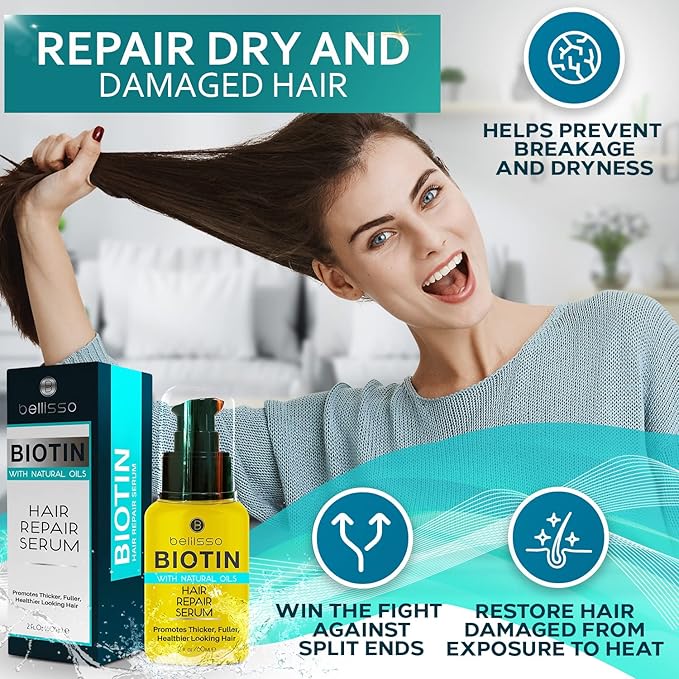 Biotin Hair Thickening Serum for Men and Women - Intense Strengthening Treatment Product with Natural Botanical Oil Blend to Help Boost Thin Hair - Repair Thinning Hair, Increase Volume and Shine