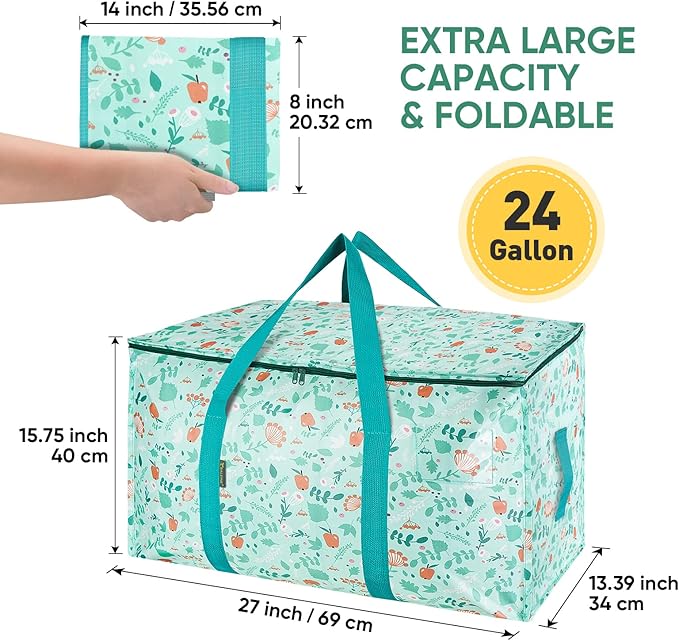 BALEINE 4-Pack Oversized Moving Bags with Reinforced Handles, Heavy-Duty Storage Tote for Clothes, Moving Supplies (Spring Stroll, 4-Pack)