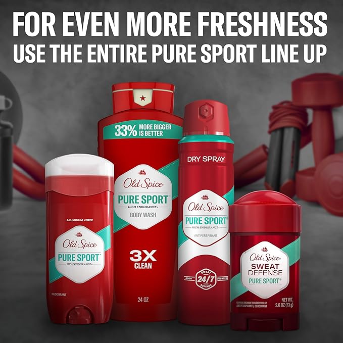 Old Spice Refreshing Body Wash for Men, High Endurance, 3X Defense, 24/7 Shower Fresh with Long Lasting Scent, Pure Sport Scent, 24 oz (Pack of 4)