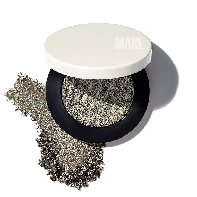 MAKE Beauty Multi-Chromatic Eye Shadow. Metal Reflecting Luminous Foil Finish Creamy, Buildable, Dimensional Long-wear, Crease-proof Powder Eyeshadow, Multichrome Shade - Gravitational, Olive Green