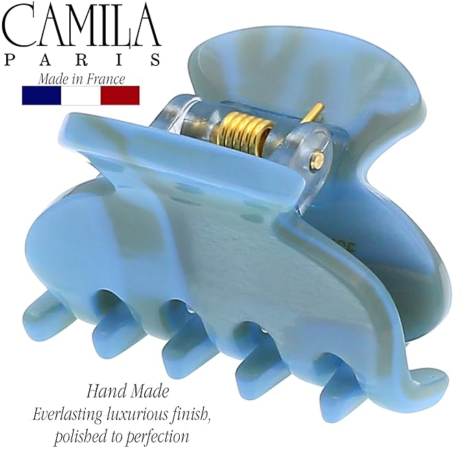 Camila Paris CP3069 French Hair Clip for Women, Handmade, Blue, Small, Girls Hair Claw Clips Jaw, Durable Styling Hair Accessories for Women, Strong Hold No Slip Grip, Made in France
