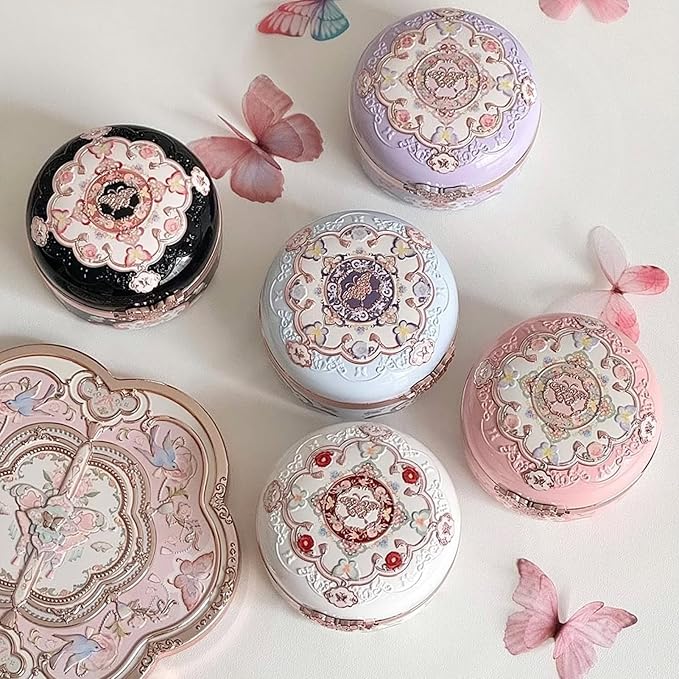 Flower Knows Butterfly Cloud Collar Rouge Box Highlighting & Blush Duo Powder,Nude+Peach Matte Finish Blush & Highlighter Palette,Buildable & Blendable Makeup for cheeks(01 Rouge Snow)
