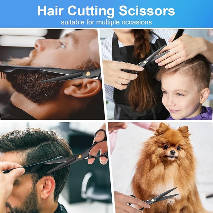Hair Cutting Scissors Kit, Professional Barber Shears Set with Hair Scissors Thinning Shears, Tijeras para Cortar Cabello Haircutting Sheers Hair Cut Blending Salon Scissor for Men Women Pet