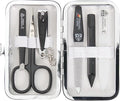 3 Swords Germany - Brand Quality 6 Piece Manicure Pedicure Grooming kit Set - Scissors, Metal and Glass Nail File, Clipper, Tweezers with Synthetic Leather case - White/Black Tools
