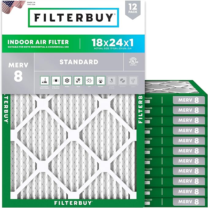 Filterbuy 18x24x1 Air Filter MERV 8 Essential Dust & Allergy Defense, by Filterbuy