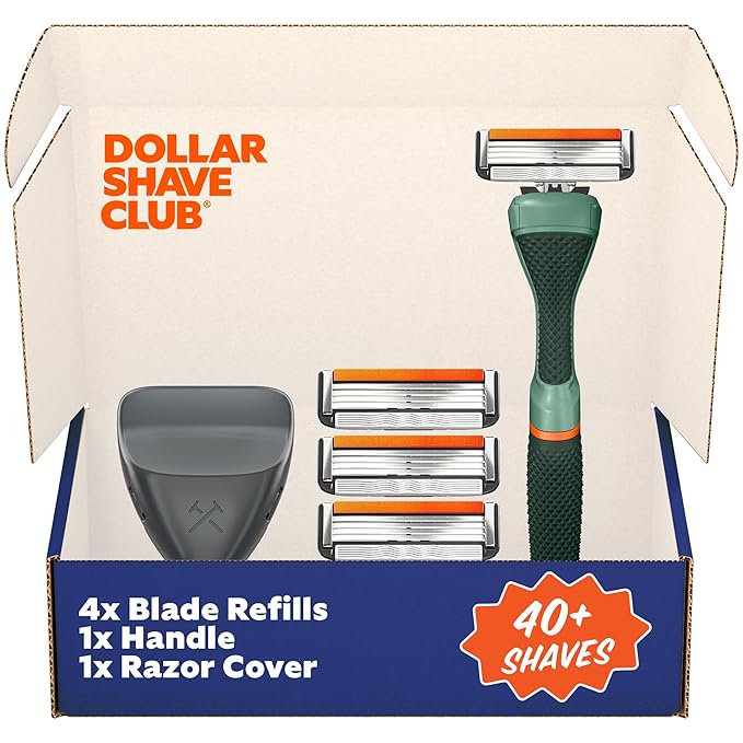 Dollar Shave Club | Travel Shave Set | 4 Swift Rinse Refill Cartridges, 1 Handle (Green), 1 Razor Cover