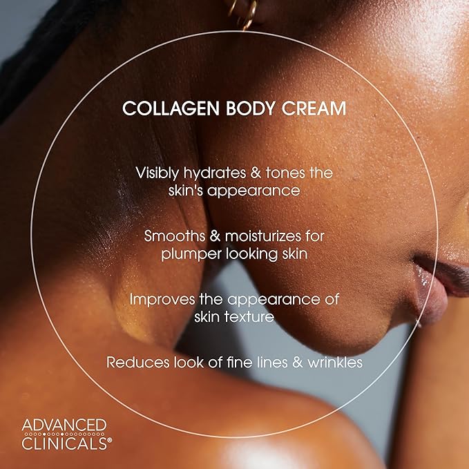 Advanced Clinicals Collagen Cream + Puffy Eye Face Serum 2pc Set | Collagen Body Lotion & Brightening Under Eye Serum | Fragrance Free | Skin Care Products, 2pc Bundle