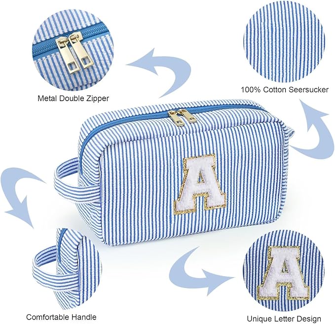 YOOLIFE Bridesmaid Proposal Gifts - Personalized Bridal Shower Bridesmaid Bride To Be Bachelorette Party Gifts Maid Matron Honor Gifts, Monogram Initial Blue Makeup Bag Cosmetic Bag Make Up Case B
