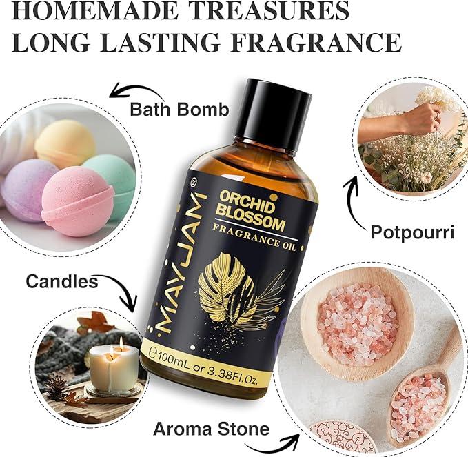 Orchid Blossom Fragrance Oil Essential Oil, MAYJAM 3.38FL.OZ Orchid Blossom Oil for Diffusers for Home, Long Lasting Scented Oils for Soap Candle Making - 100ML