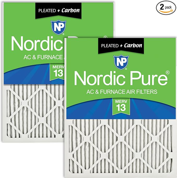Nordic Pure 25x25x1 Pleated Air Filters MERV 13 Plus Carbon 2 Pack by NordicPure