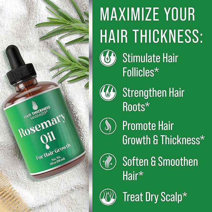 Rosemary Oil for Hair Growth for Women, Men. Strengthens & Hydrates Thinning, Dry Hair for a Healthier-Looking Scalp. For Women & Men – Vegan 2oz Serum