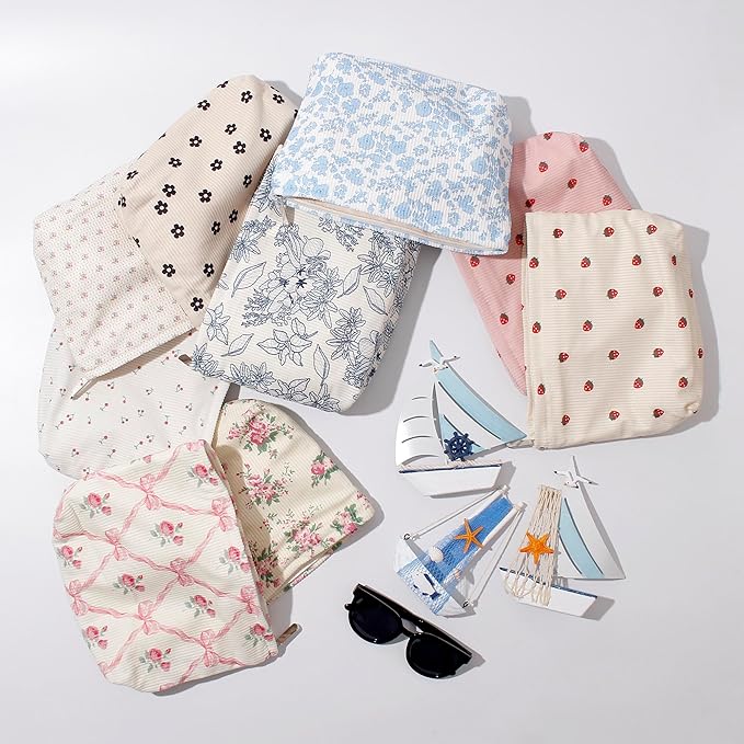 Cosmetic Bags for Women - Corduroy Cosmetic Bag Aesthetic Women Handbags Purses Smile Dots Makeup Organizer Storage Makeup Bag Girls Case Bags (Flowers-Apis)