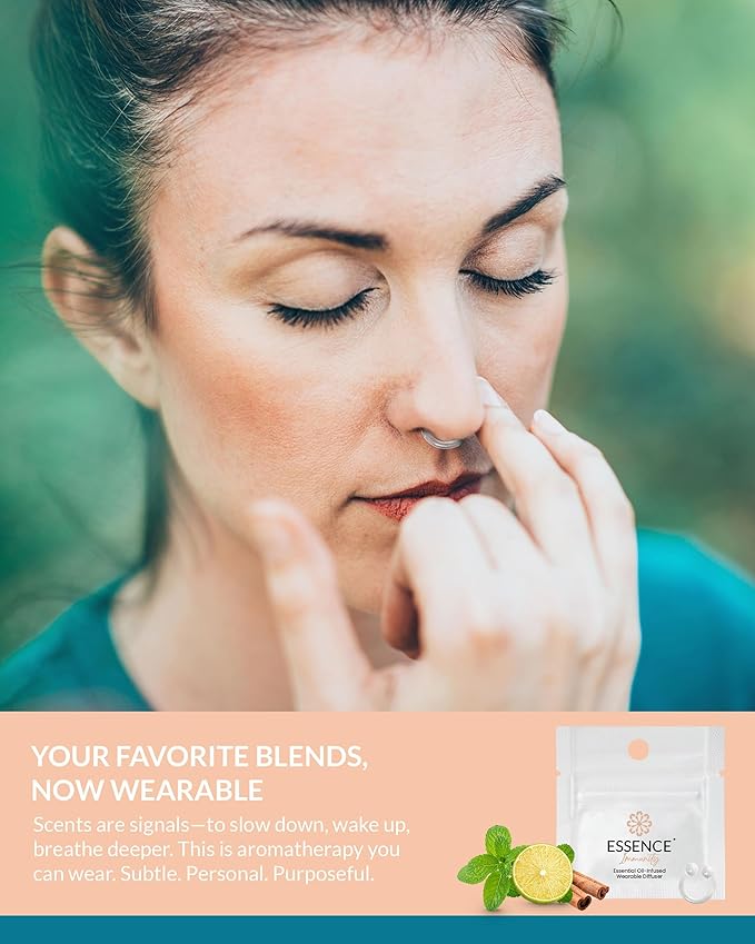 Essence Wearable Aromatherapy Nasal Diffuser – Immunity Blend Essential Oil Nose Ring – Personal Scent Clip for Travel, Work & Everyday Use – Made in USA