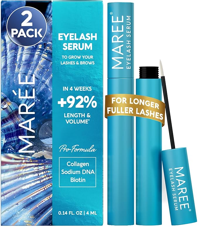 MAREE Eyelash Serum To Grow Lashes & Brows 2 Pack - Eye Lash Serum for Eyelash Growth Without Prostaglandin - Rapid Enhancing Lash Growth Eyebrow Boost Oil - Sérum De Pestañas Suero Para Pestañas