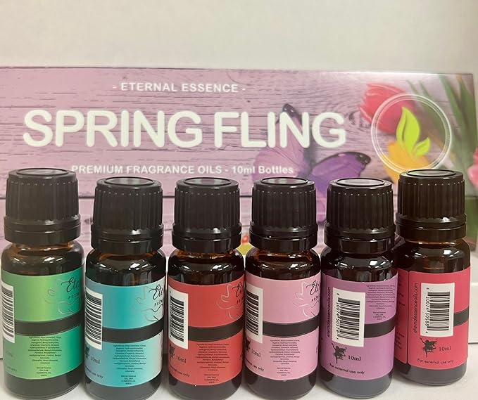 Eternal Essence Oils Spring Fling Set of 6 Premium Fragrance Oils - Includes Sweet Grass, Lilac & Lilies, Lavender Breeze, Sweet Pea, Honeysuckle and Enchanted Orchid Scented Oils - 10ML