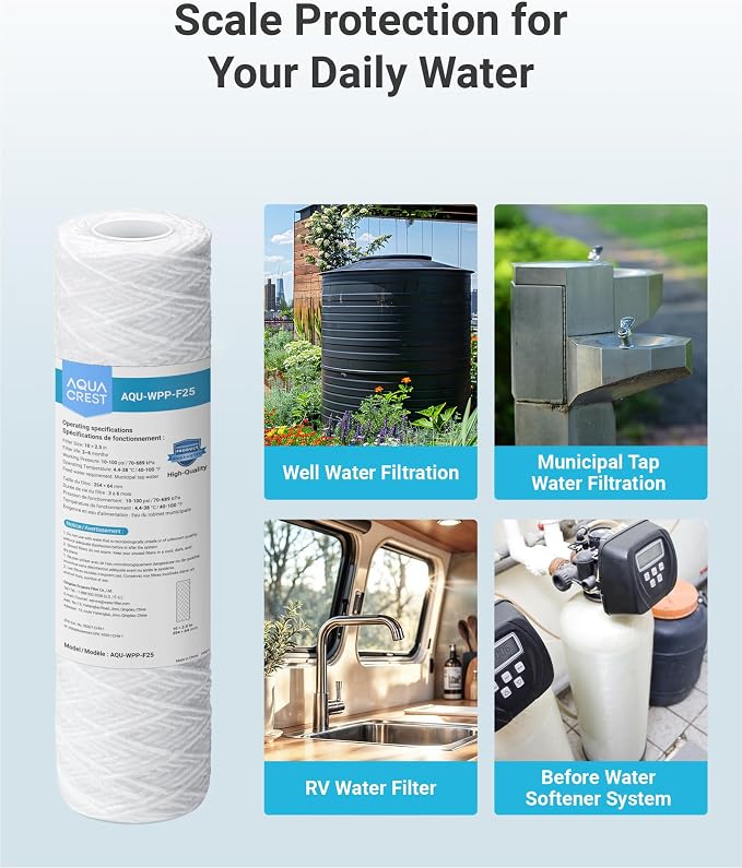 AQUA CREST 5 Micron 10"x2.5" String Wound Sediment Water Filter Cartridge - Image 8