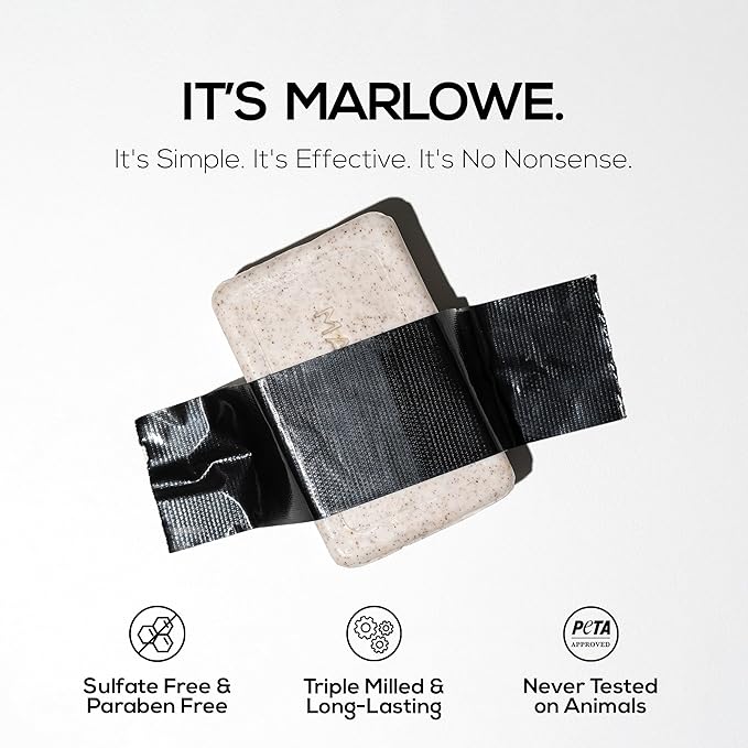 MARLOWE. No. 102 Body Scrub Soap 7 oz (6 Bars), Santal, Exfoliating Soap Bar with Shea Butter, Olive Oil & Green Tea Extracts, Cleanses, Smooths & Revitalizes Skin, Warm Amber, Spice & Citron Scent