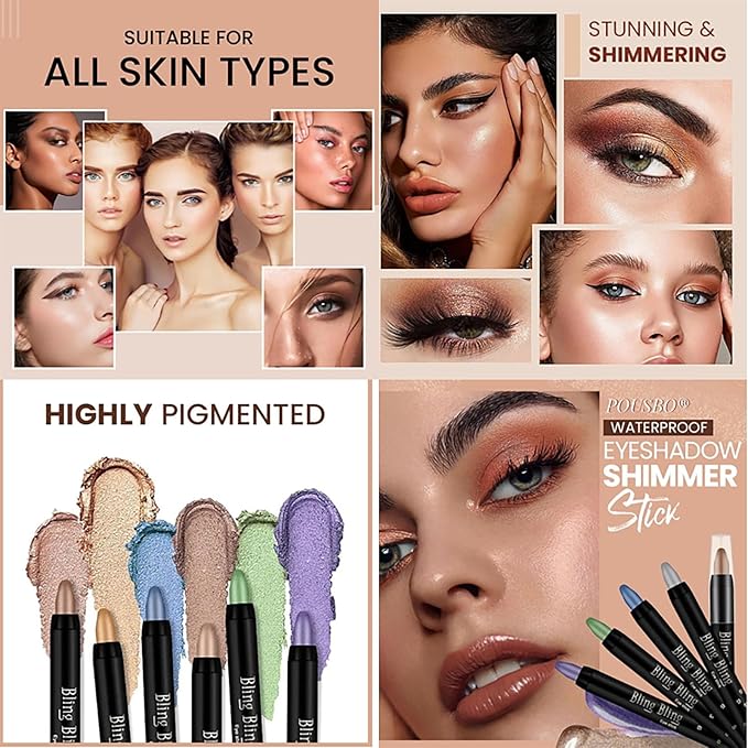 Eyeshadow Shimmer Stick, 16 Color Highlighter Eyeshadows Pencil Waterproof Glitter Eye Shadow Eyeliner Pen, Waterproof Eyeshadows Shimmer Stick Long Lasting Brightener Eyeshadow (04 Light Khaki)