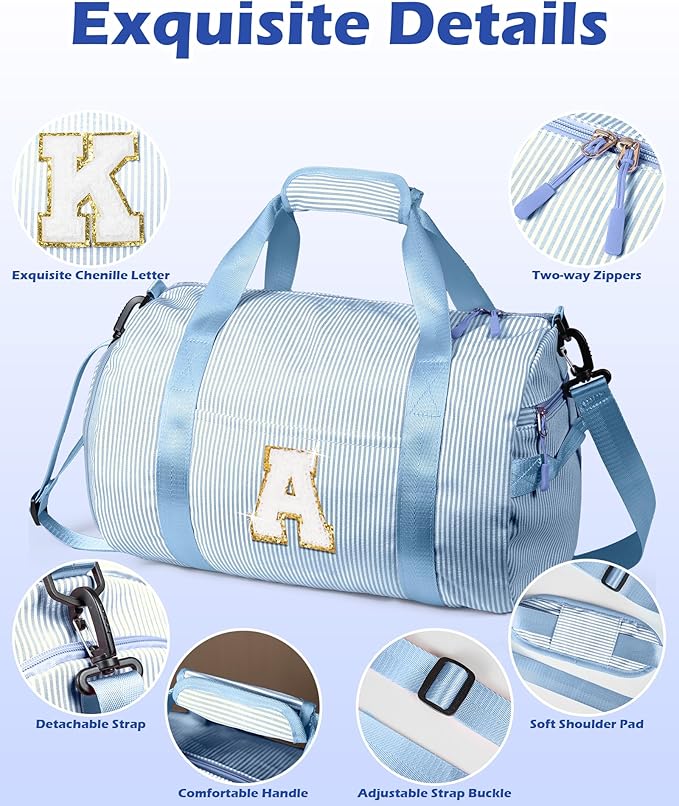 Birthday Gift for Grandkids, Girls Travel Duffle Bag, Kids Initial Overnight Bags with Shoe Compartment, Customized Weekender Bag with Makeup Pouch, Cute Present for Tween (Letter D)