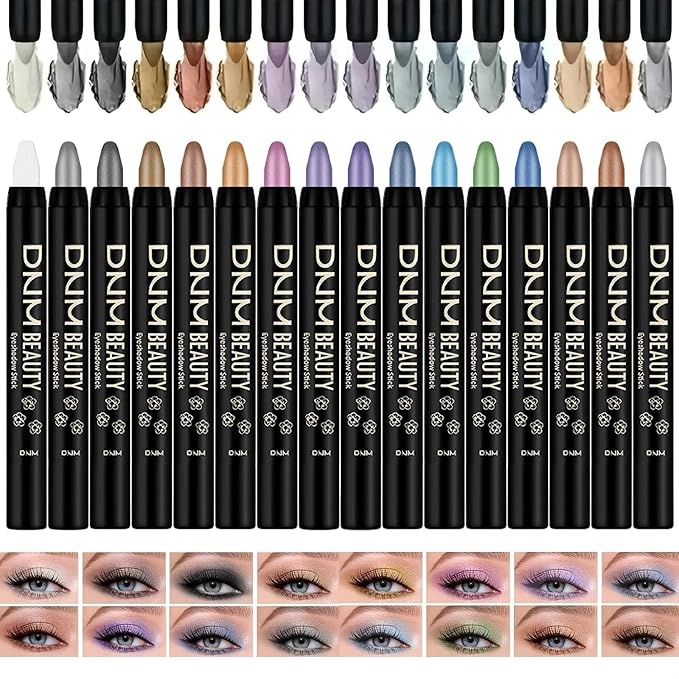 Colorful Shimmery Eye Shadow Stick Glittering Eye Shadow Sticks Set with Retractable and Waterproof Eyeshadow Pencil for Long-Lasting Makeup Eyeshadow (16 Pcs)