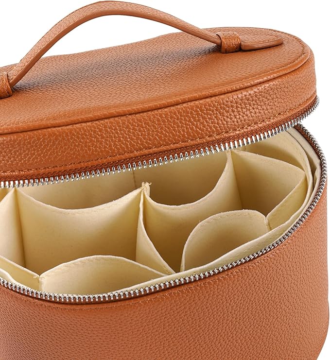 Makeup Bag Vanity Case Cosmetic Bag with Removable Divider Travel Toiletry Bag for Women Portable Make up Box Organizer, Brown