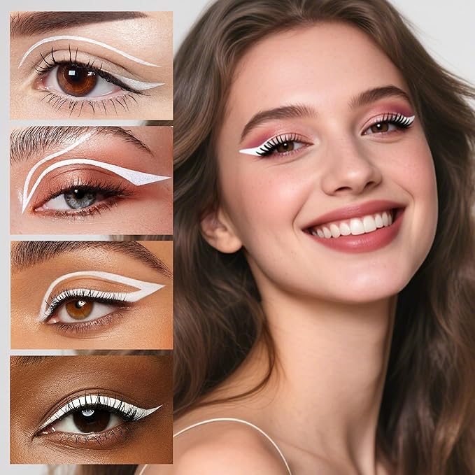docolor Eyeliner, 2PCS White Liquid Eyeliner Waterproof Eye Liner Pen Super Slim Precise All Day White Eye Pencils Professional Makeup Liquid Eye Liner Pencil for Women