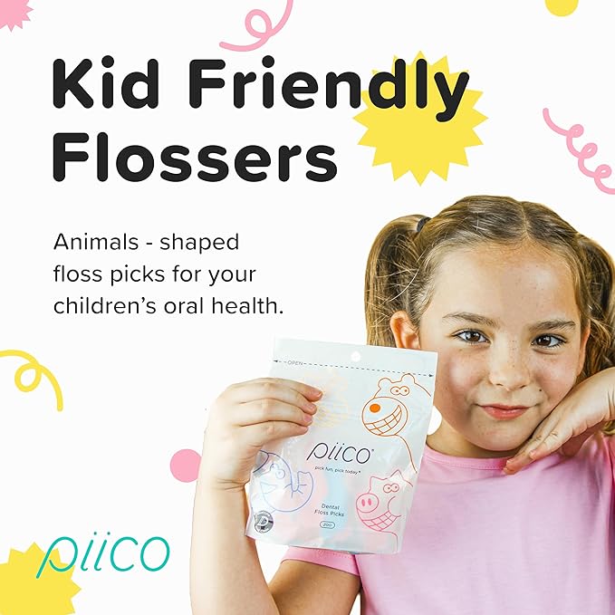 Piico Unflavored Kids Floss - No Fluoride Dual Line Dental Floss Picks - Fun Oral Care in Colorful Floss Sticks Design - Kids Flossers Prevent Tooth Decay & Gum Disease - 150 Homebox Zoo & Travel Case