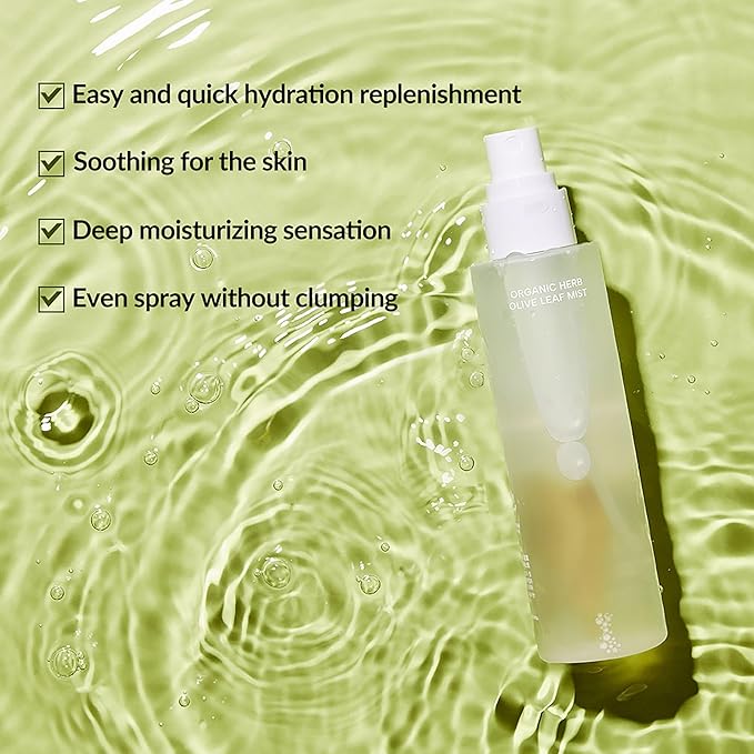 Whamisa Organic Herb Olive Leaf Mist, Facial Mist Spray, Waterless Formula, Fermented Postbiotics, Hydration, Portable (100ml)