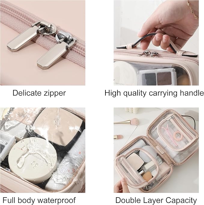Veki Transparent Makeup Bag Travel Cosmetic Bags Case Waterproof Toiletries Bag Large Capacity Open Storage Bags Organizer With Zipper, Portable Make Up Organizer for Women and Girls