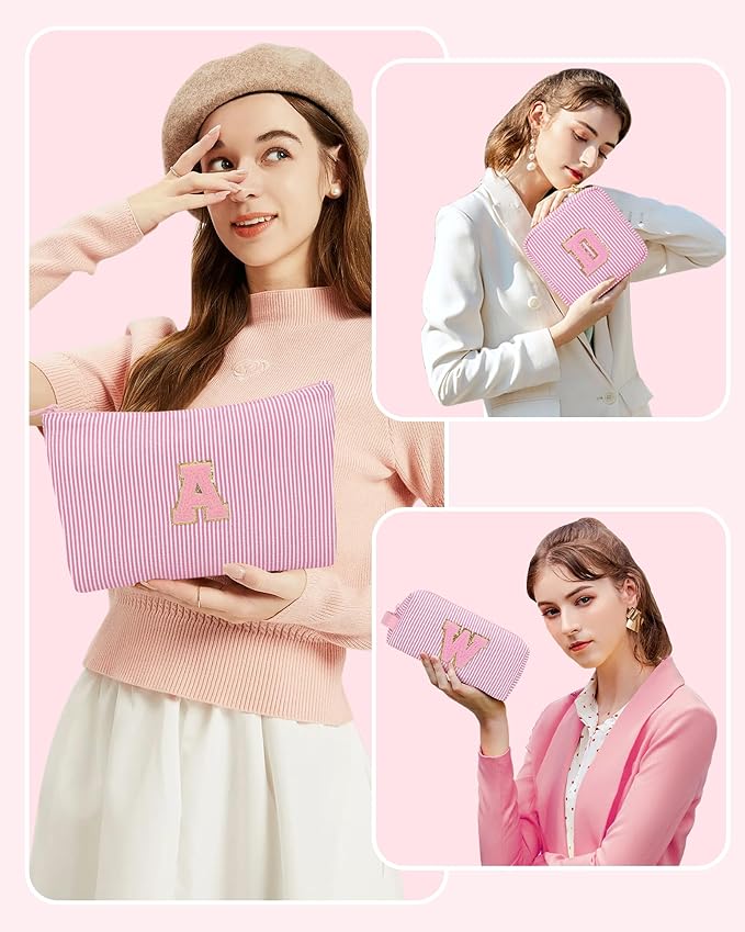 MONSTINA Personalized Initial Makeup Bagfor Women,Make Up Case for Girlfriend Bridesmaid Wife,Birthday Gift for Her Cute Toiletry Bag,3PCS,Pink Z