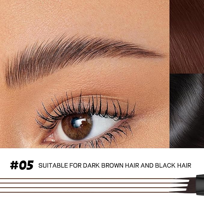 2 Pack Eyebrow Pen, Waterproof Microblading Eyebrow Pencil, 4 Tip Precise Eye Brow Makeup Pen for Women to Effortlessly Create Hair Like Natural Brows, Non Dry Out and Last All Day (Dark Brown)