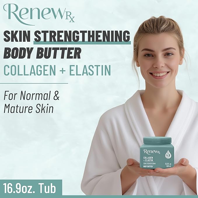 Collagen + Elastin Skin Strengthening Body Butter for Dry Skin – Hydrating & Firming Skin Care, Vegan Skincare, 16 oz