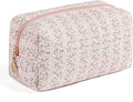 Makeup Bag Travel Cosmetic Bag for Women Girls, Zipper Make Up Pouch, Floral Flowers Toiletry Organizer Makeup, Portable Storage Cosmetic Travel Cloth Bag (Pink)