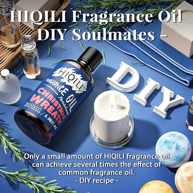 HIQILI Christmas Wreath Essential Oil 100ml - Pure Fragrance Oil for Diffuser, Aromatherapy, DIY Candle Soap Perfume Lotion Making, 3.38 Fl Oz