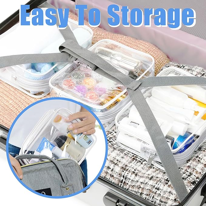 3 Pack Clear Makeup Bags, Waterproof Toiletry Bag with Zipper, Transparent Travel Cosmetic Bag, TSA Approved Clear Organizer Bags, PVC Cosmetic Pouch Case for Vacation Airport Airline Compliant
