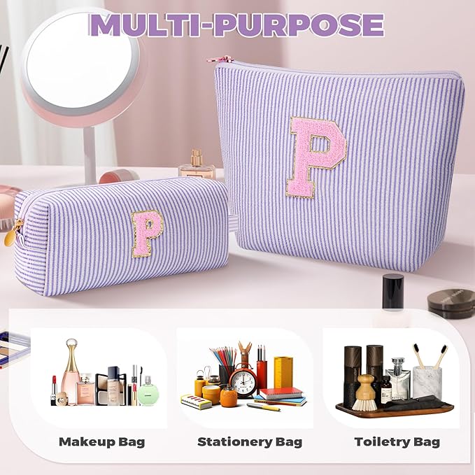 Personalized Makeup Bag for Women Girls - Fashion Cosmetic Bag Trendy Travel Toiletry Bag with Initials Letter - Teen Gifts - Lavender,P