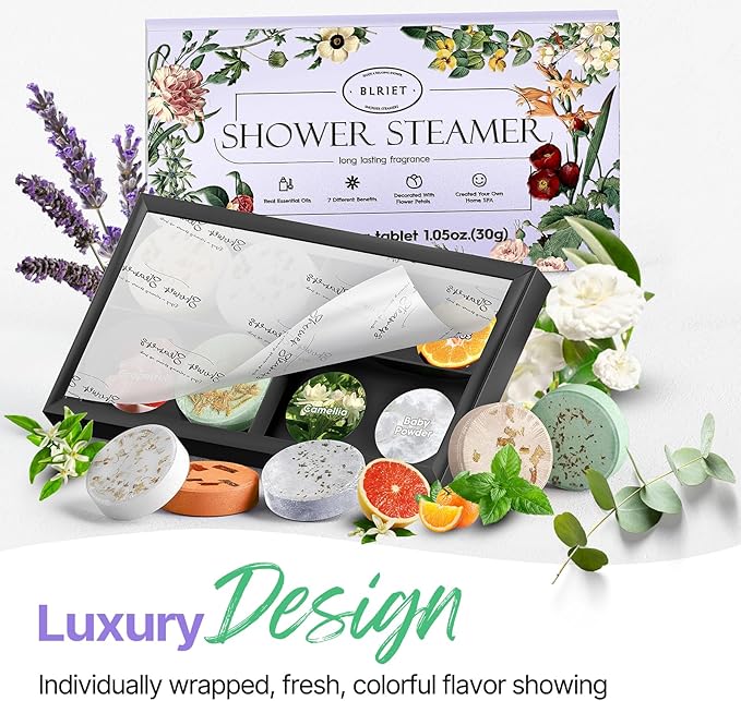 Shower Steamers Aromatherapy BLRIET 8 Pack Gifts for Women Stocking Stuffers Birthday Christmas White Elephant Gifts for Adults Her Mom Him Home Spa Gym Natural Essential Oil Travel Essentials