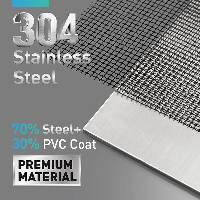 304 Stainless Steel Mesh Window Screen Roll, 47IN x 16FT Black Metal Window - Image 2
