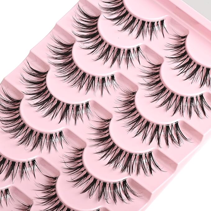 FARRED Cat Eye Lashes Natural Eyelashes Short Wispy Lash Strips Clear Band Volume Eyelash Cateye Medium Length False Lashes Natural Looking Hybrid Clusters Full Strip Lashes (A20 | 8-14MM)