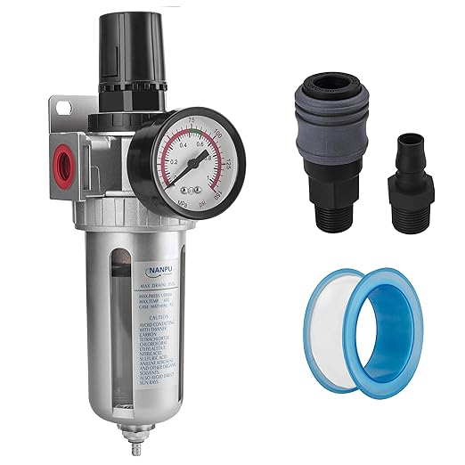 NANPU 1/4" NPT Compressed Air Filter Regulator Combo, Air Filter Pressure by NANPU