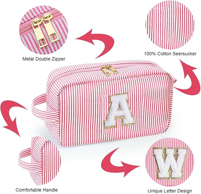 YOOLIFE Initial Makeup Bag for Women - Cute Pink Toiletry Bags Cosmetic Pouch for Teen Girls, Personalized Birthday Gifts for Women Friends Sister Daughter, Letter L